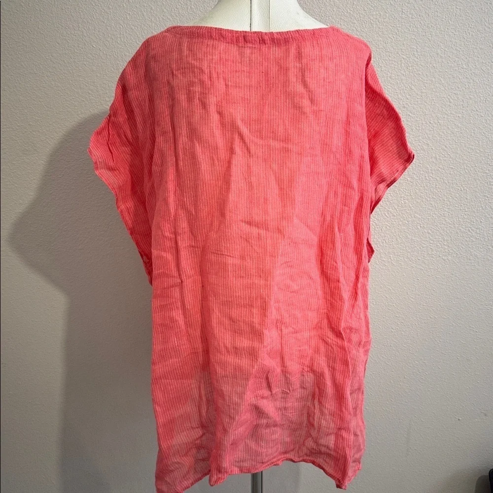 EILEEN FISHER Linen Gause Pinstriped HI Low Boxy Tunic Top Lightweight